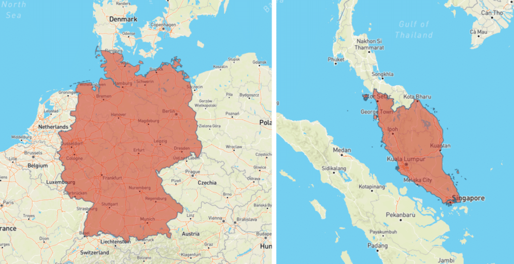 Singapur West Malaysia Vergleich zu Deutschland