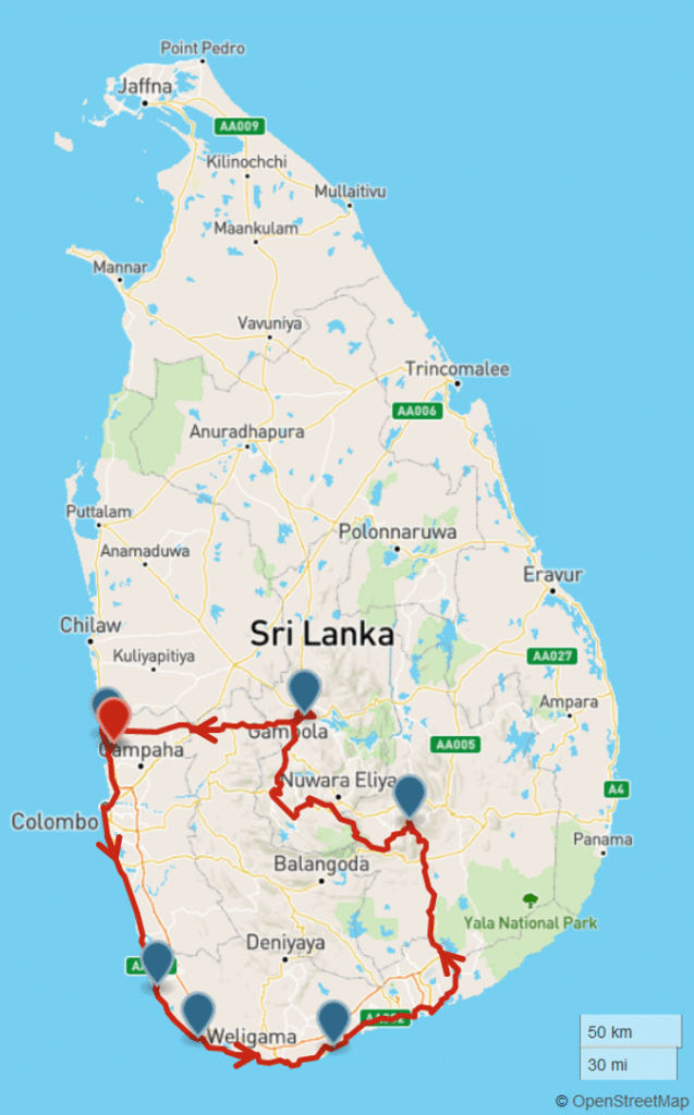 SriLanka BackPacking ReiseRoute